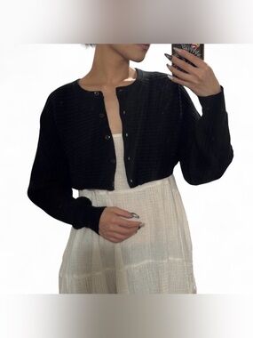 GU Black Cardigan Ribbed Cropped Size S